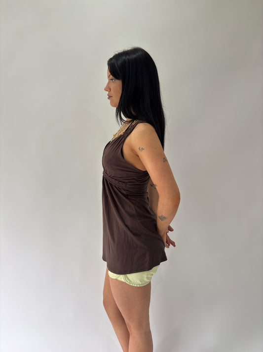 sailor drop | small brown top with braided details