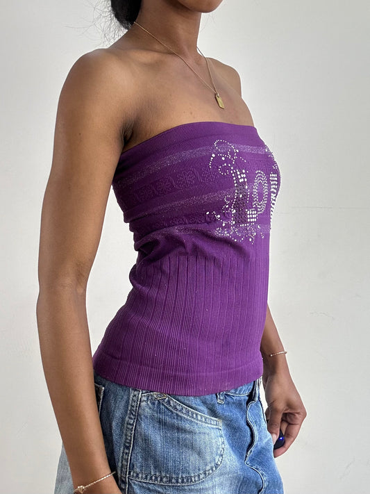 vintage edit twenty-one | small purple ‘love’ diamanté bandeau top