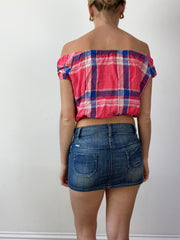 💻‼️ super cute pink and blue off the shoulder top
