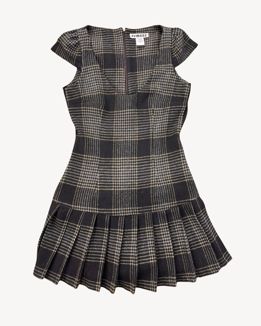 the alma dress in black tartan