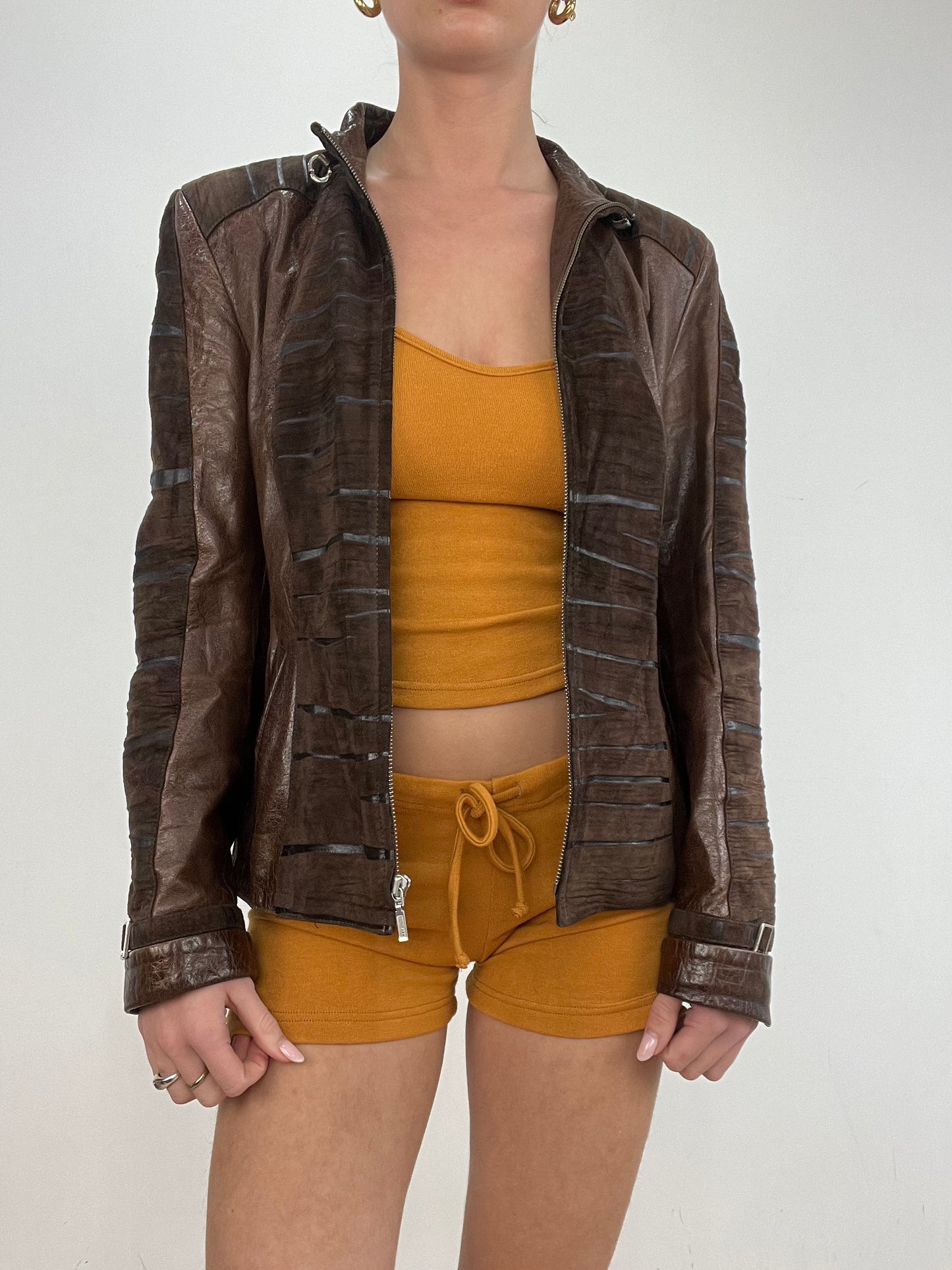 vintage edit ten | small brown leather faux fur jacket