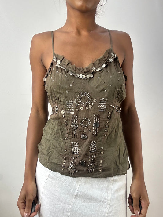 BEST PICKS | small green cami top with beaded details