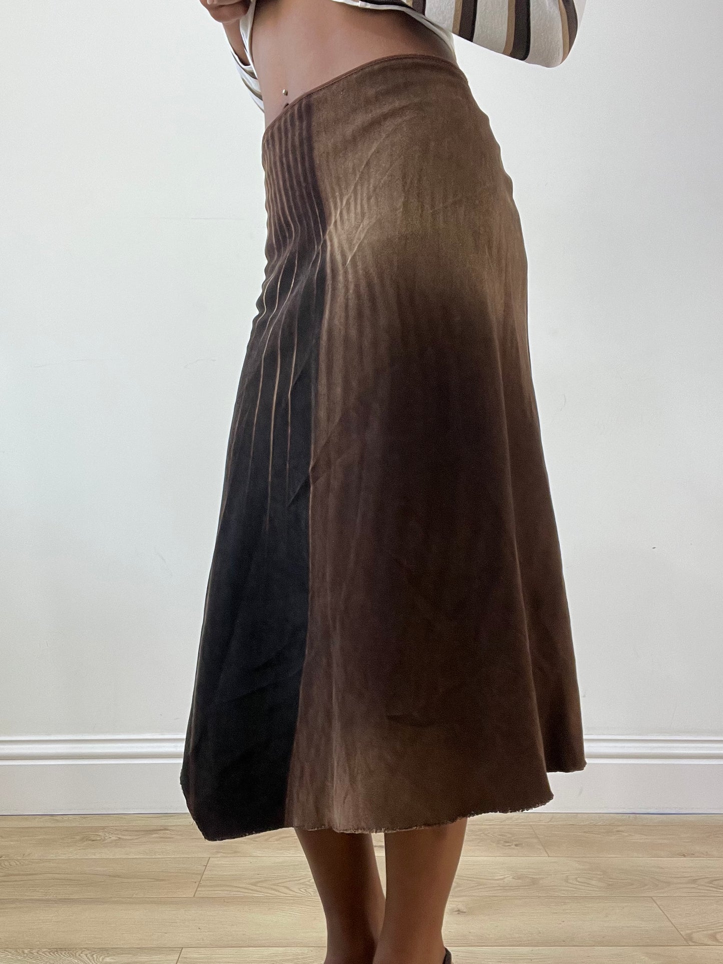 BEST PICKS | medium brown dual tone midi skirt with asymmetrical cut