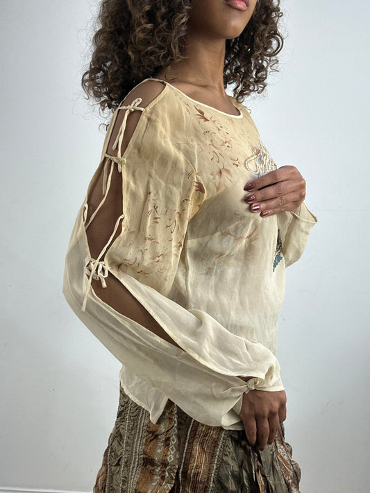 vintage edit thirty-four | small beige sheer long sleeve top