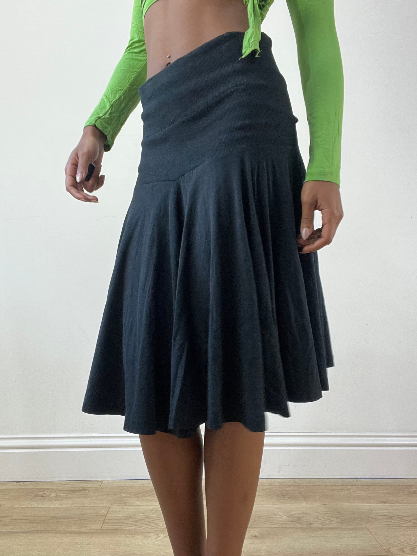 BEST PICKS | extra small black midi skirt with foldover waist