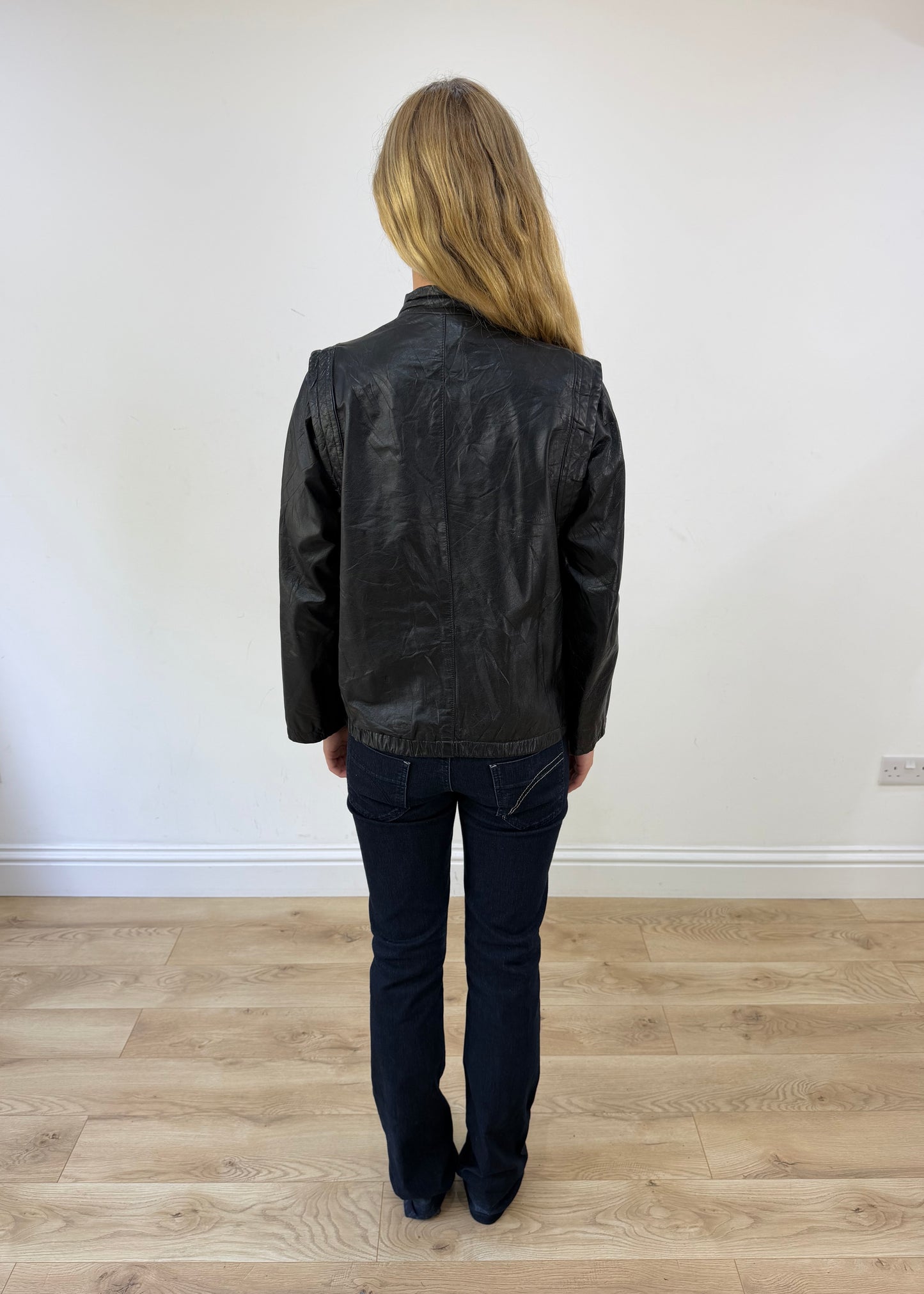 medium black leather motorbike jacket