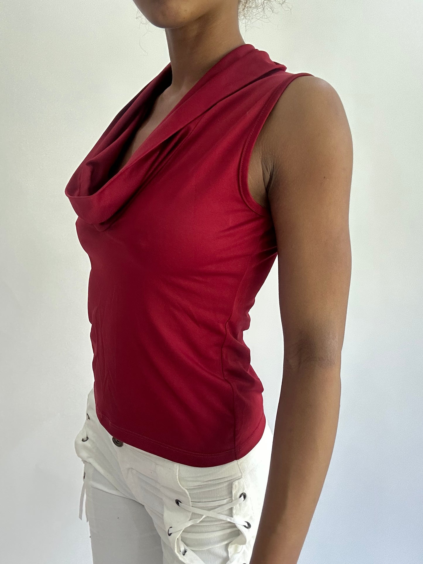 olivia rodrigo drop | small red cowl neck top