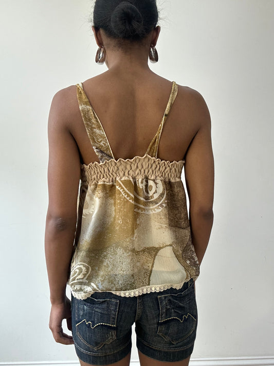 vintage edit thirty-one | medium brown and beige mesh overlay cami top