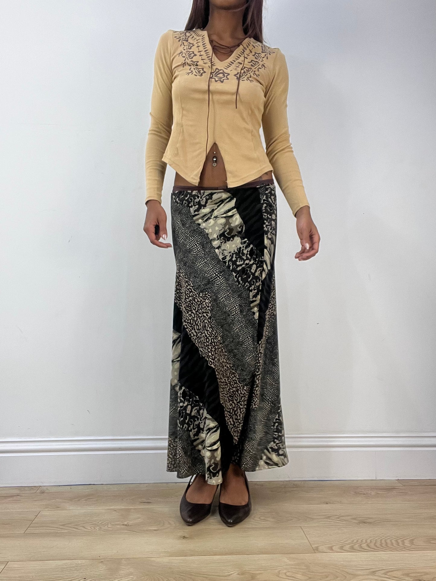 BEST PICKS | medium black maxi skirt with mixed animal print