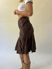 back to school drop | small brown plaid midi skirt