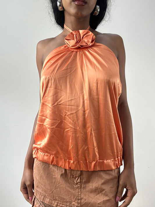 vintage edit: festival | medium orange halterneck top with 3D floral detail