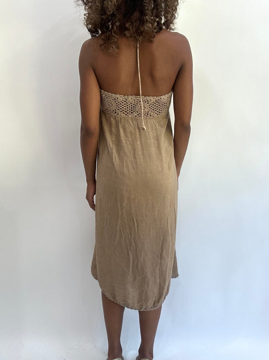 beach drop | small brown halterneck asymmetric top/dress