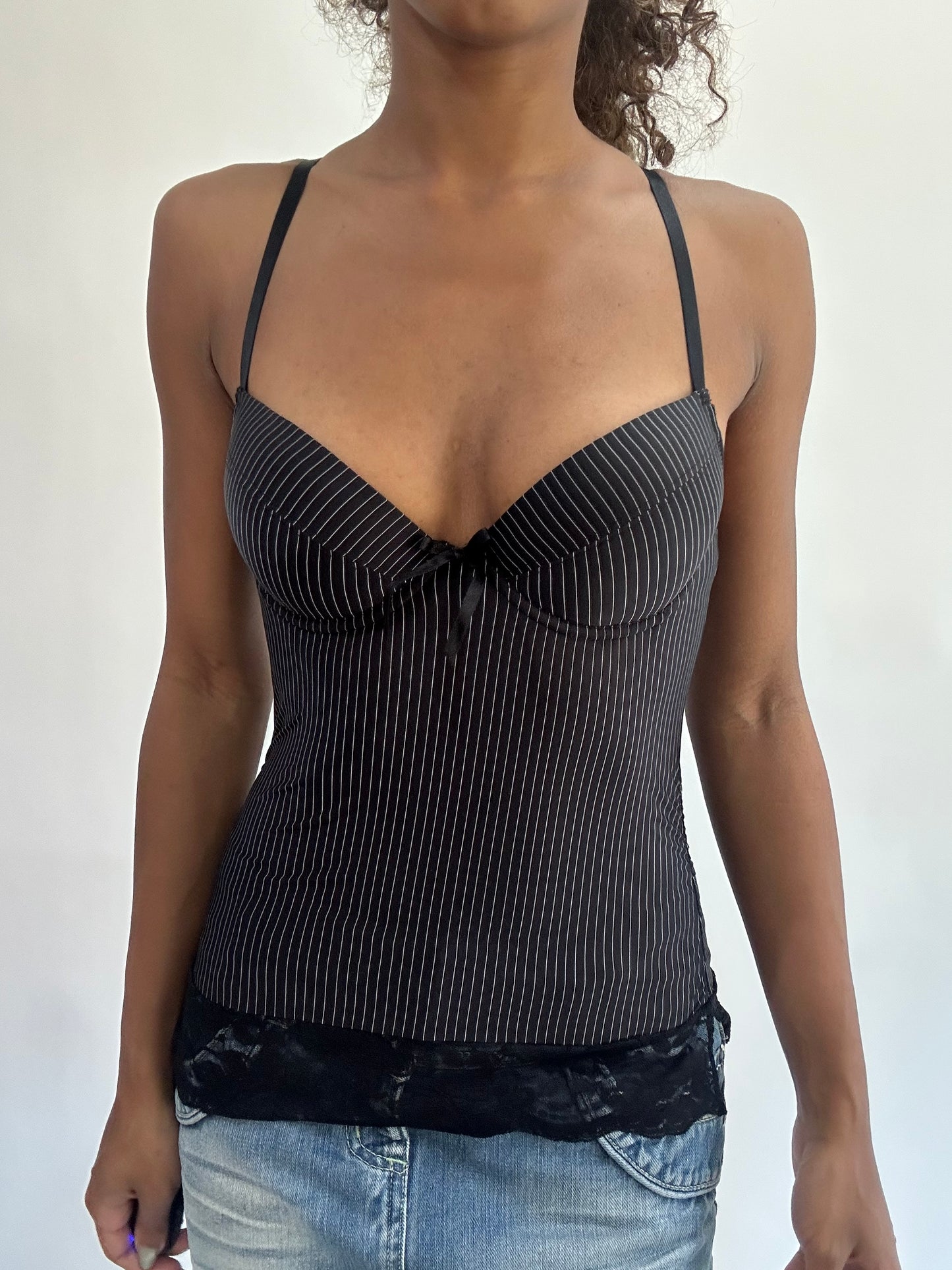 wag drop | extra small/small black pinstripe corset style top
