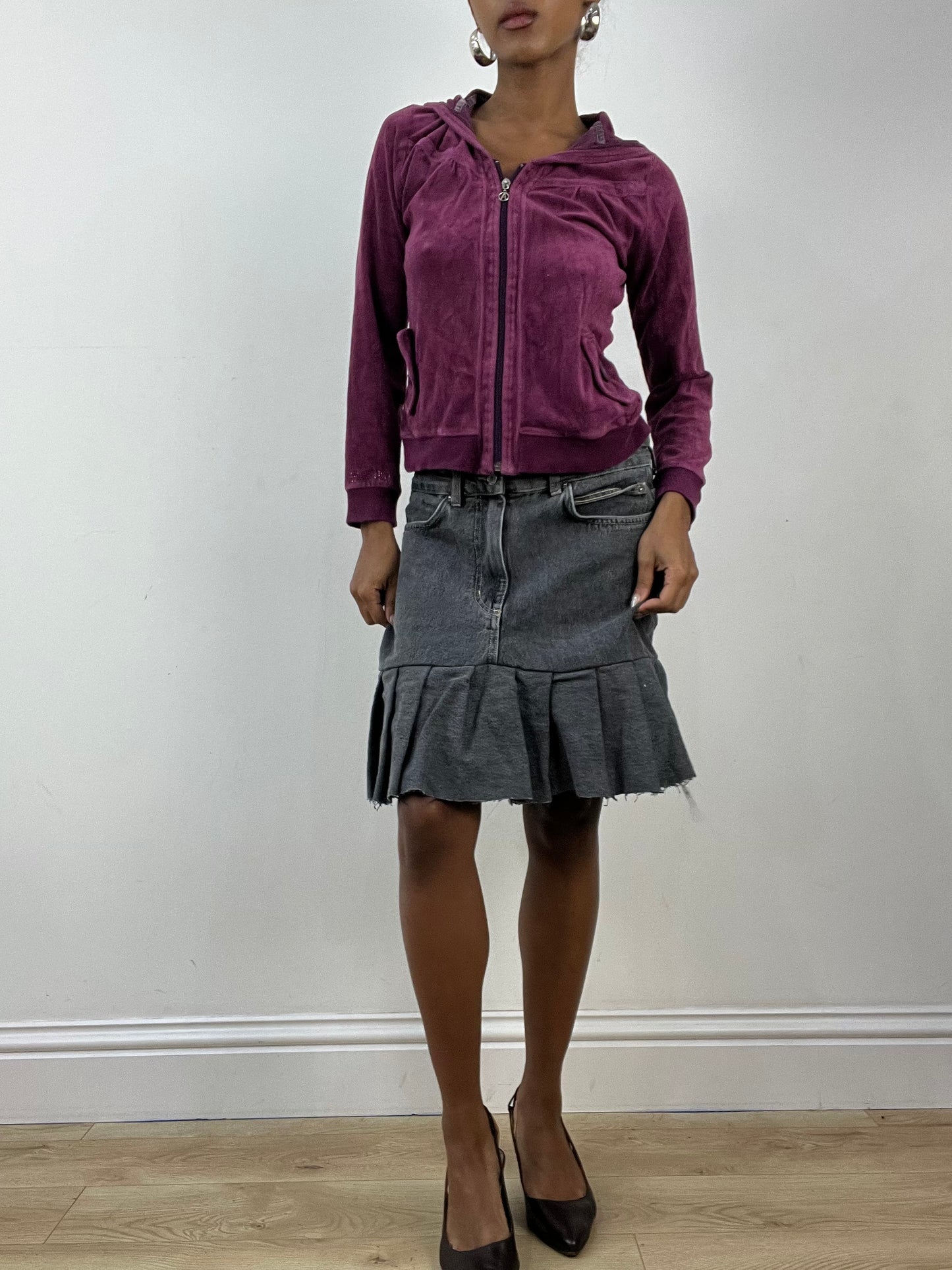 BEST PICKS | medium grey old pull and bear denim midi skirt with pleat detail