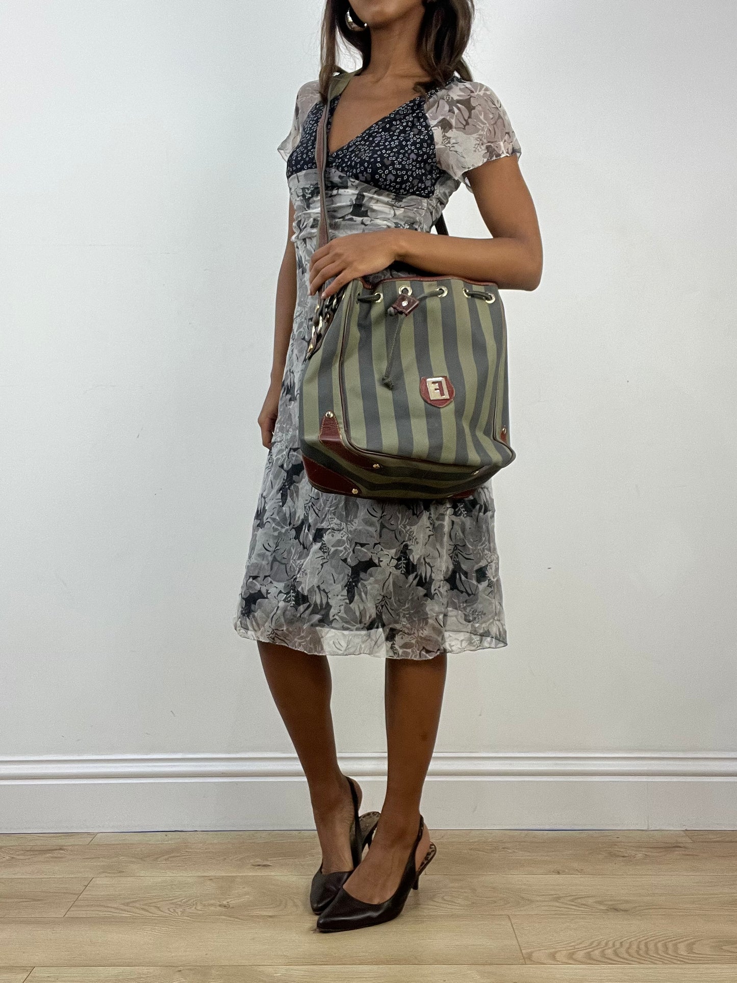 vintage edit: indie sleaze | green and navy striped shoulder bag