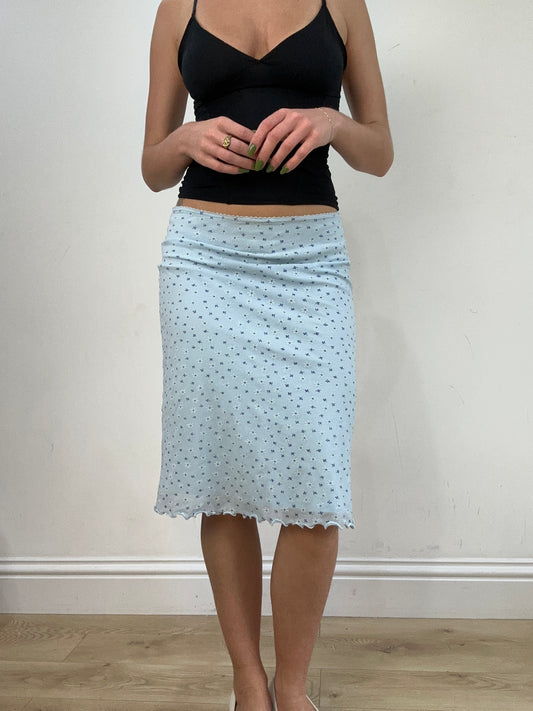vintage edit seventeen | smal baby blue orsay floral midi skirt