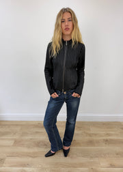small black leather dual zip jacket