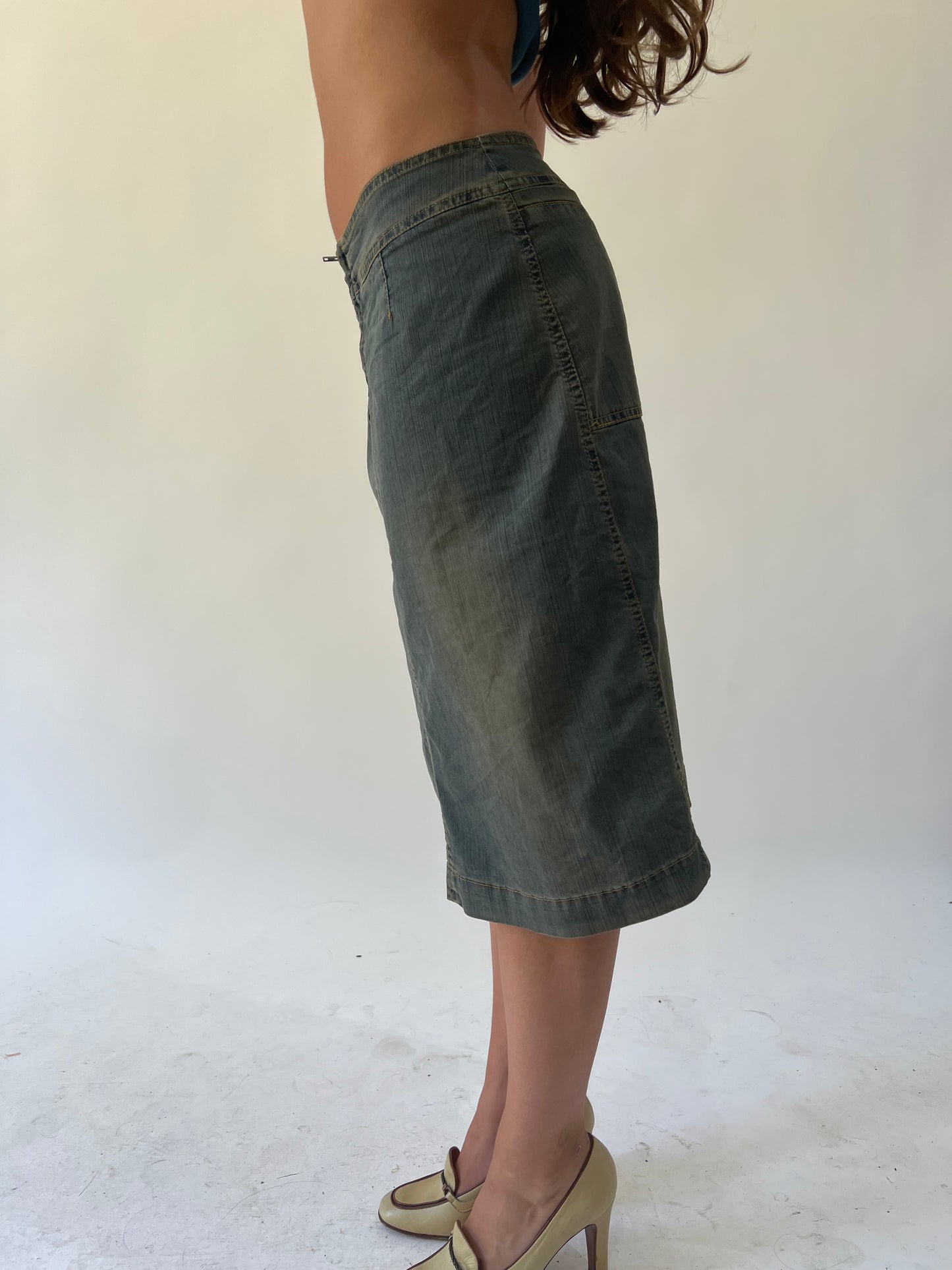 back to school drop | small denim midi skirt
