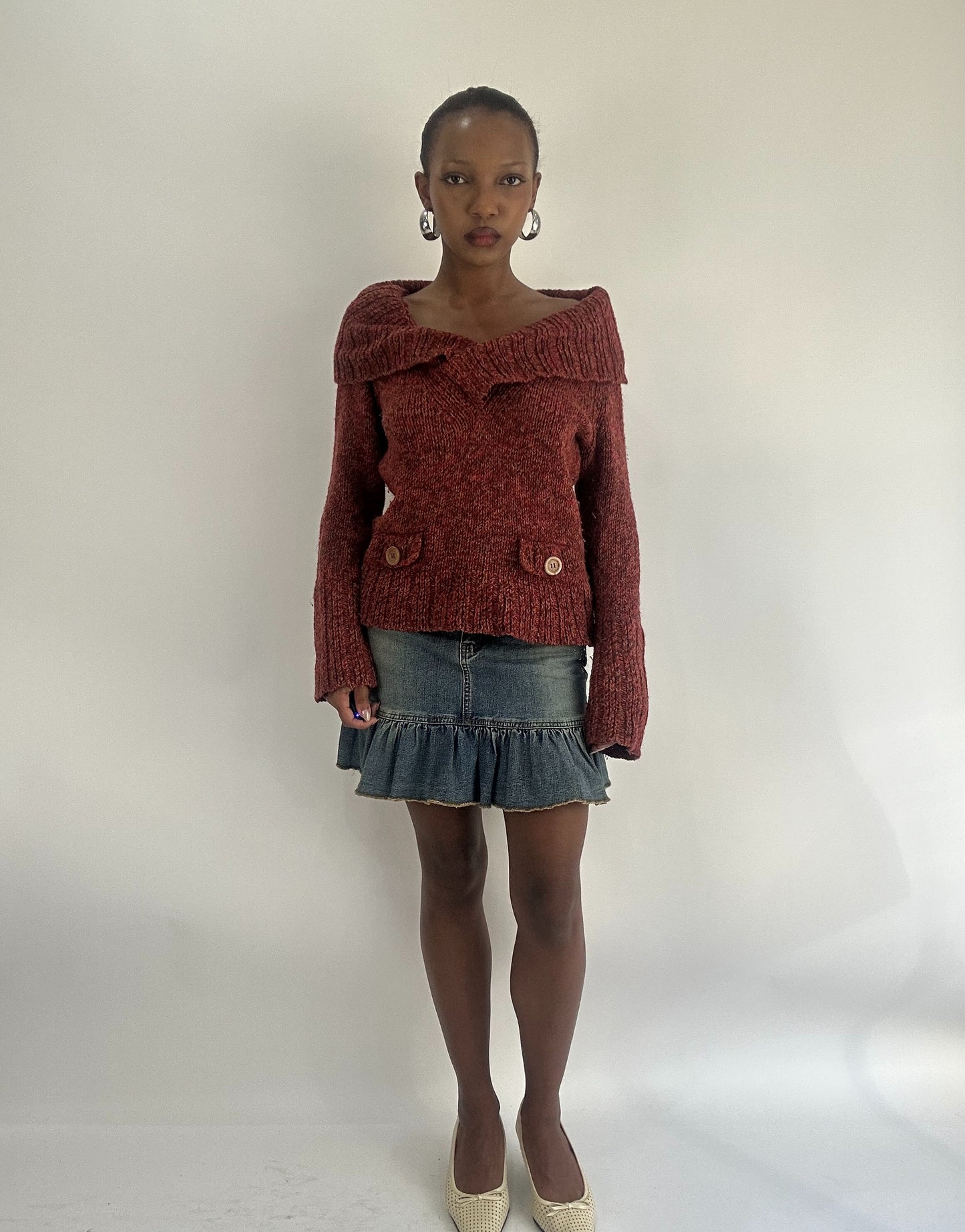 AUTUMN FAVOURITES | medium pink/red off the shoulder knit jumper