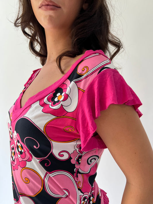 SATC drop | top rosa medio y negro con estampado