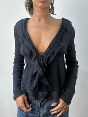 romantic grunge edit | small black frilly long sleeve top