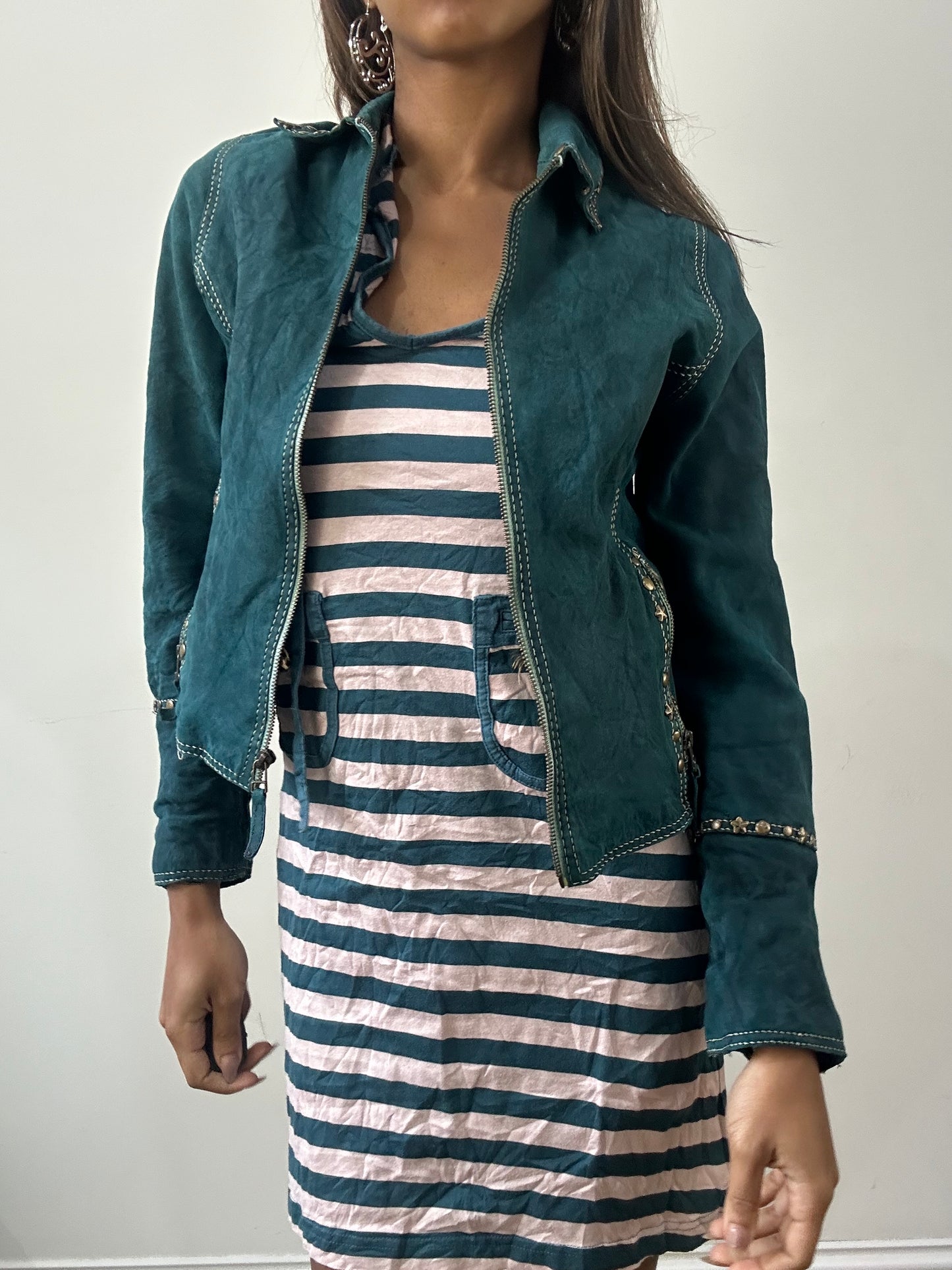 2016 edit | small blue suede style zip up collared jacket