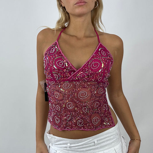 💻‼️pink swirly patterned sequin backless top festival top