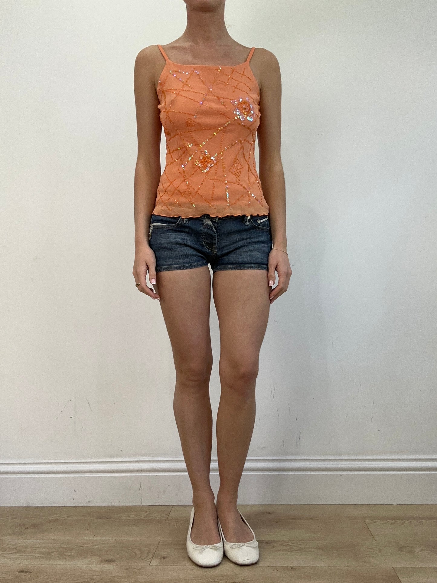 vintage edit twenty | small orange  sequin tank top