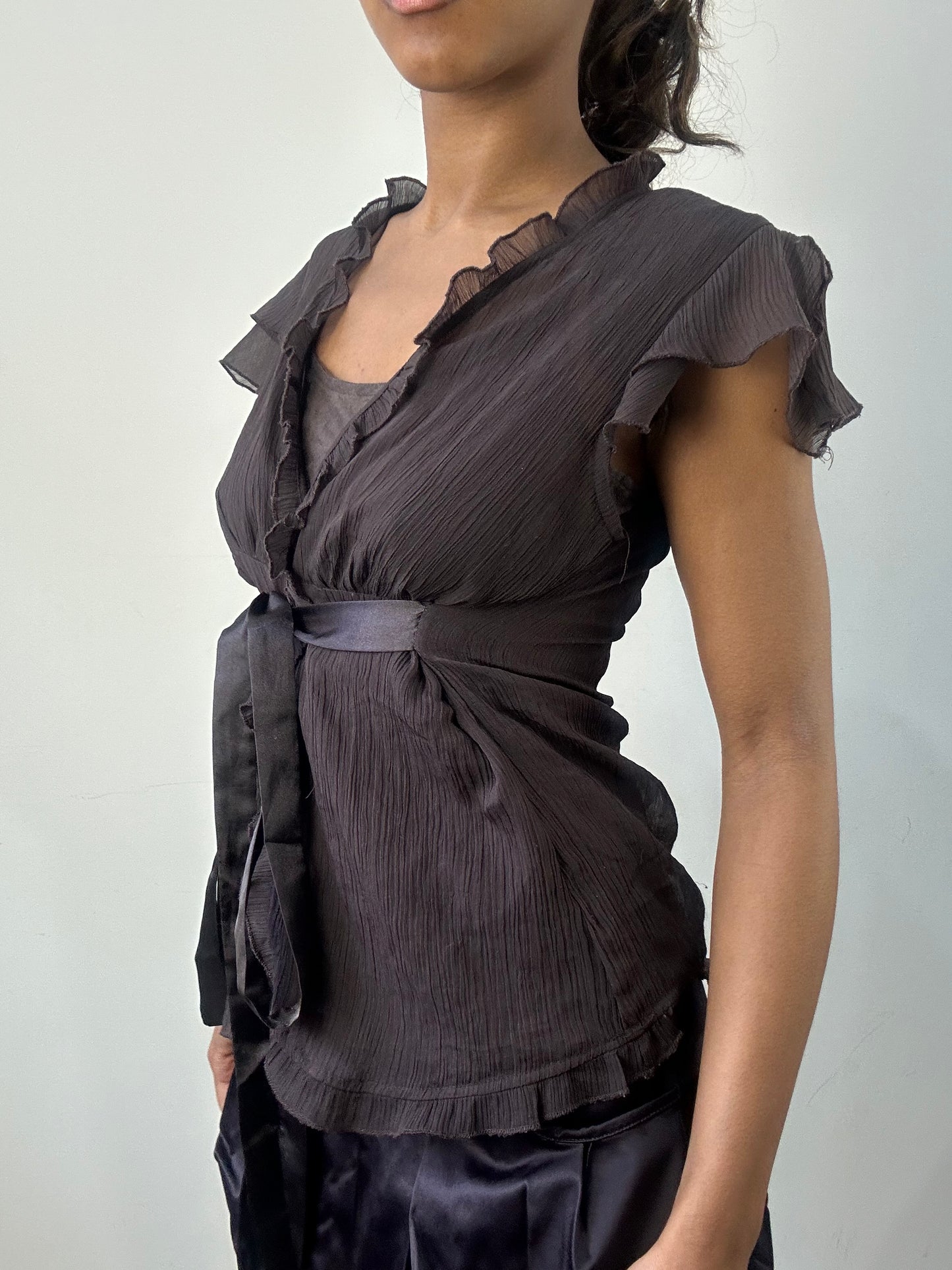 romantic grunge edit | small brown layered mesh top and cami