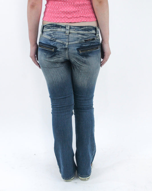 gilmore girls | small blue embellished low rise flared jeans
