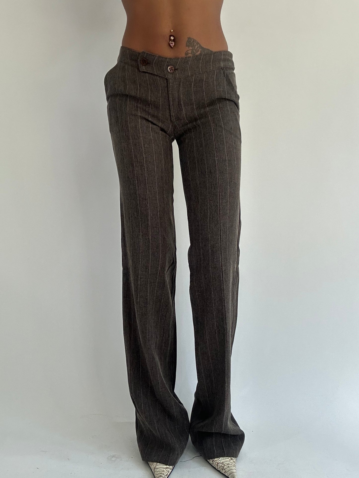 ‼️ | grey pinstripe trouser with brown details