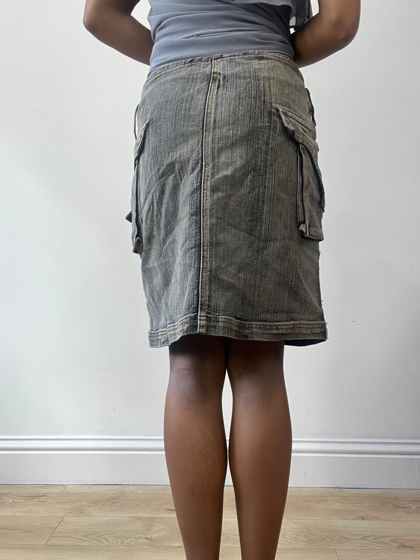 BEST PICKS | medium grey denim midi skirt with pocket detail