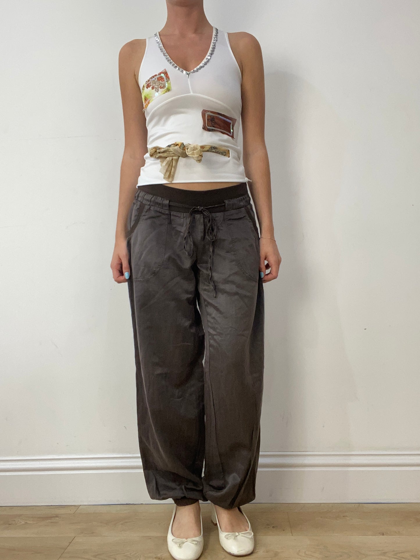 vintage edit thirty | small white cami with paisley print and adjustable tie