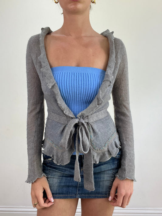 BEST PICKS | small grey knitted ruffle cardigan