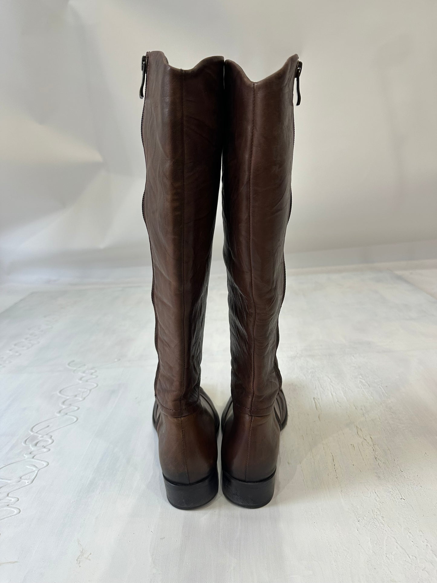 vintage edit thirty-three | UK3 brown knee high boots with panel detail