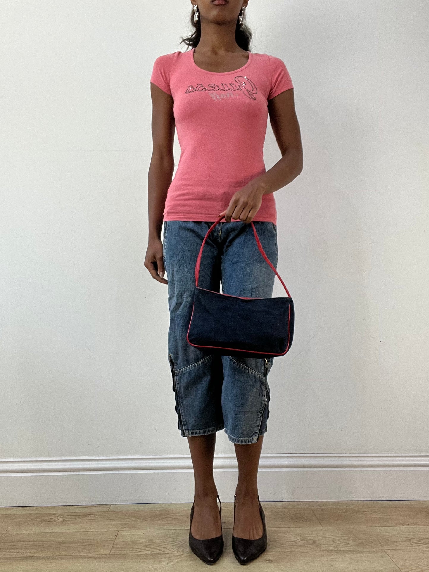 BEST PICKS | blue denim mini shoulder bag with red piping