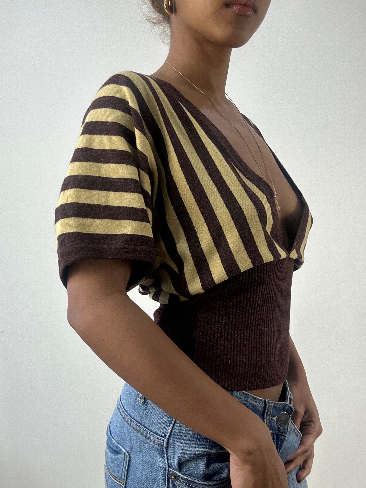 winter edit | medium brown and yellow bat wing top