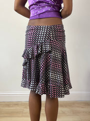 vintage edit twenty-seven | taille: S · couleur: noir + rose · article: jupe · détails: volants + pois + longueur midi