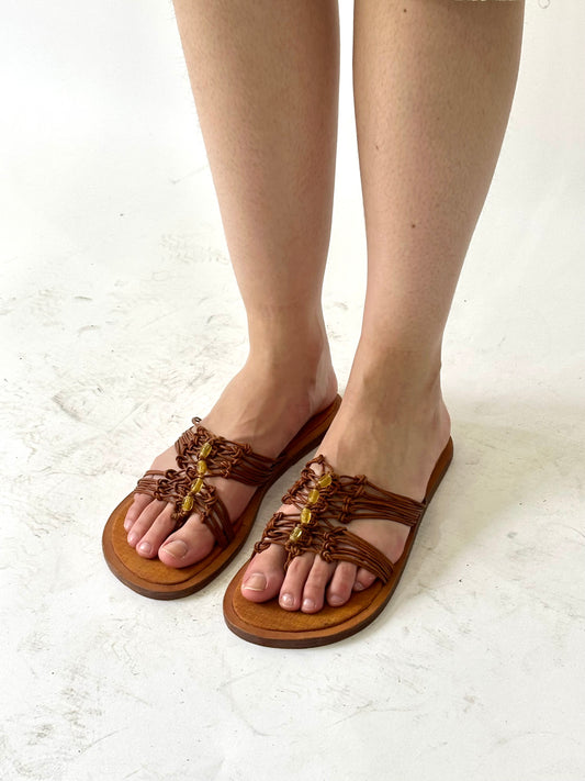 festival drop | ⭐️UK6 brown braided sandals with beading detail