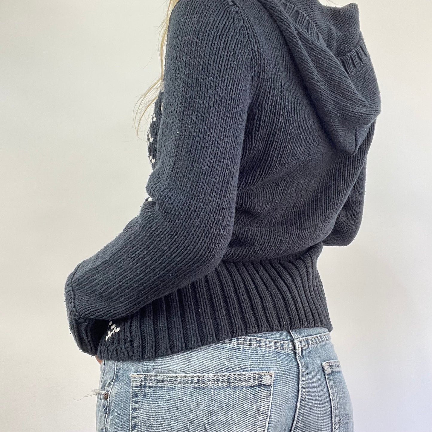GRUNGE COQUETTE DROP | small black & white knitted zip up
