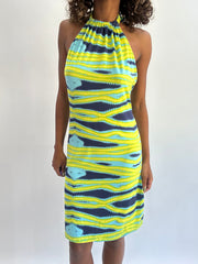 beach drop | taille: S · couleur: bleu + vert · article: robe · détails: rayé + longueur midi