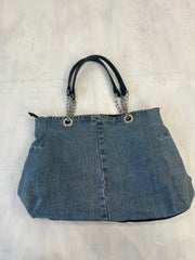 vintage edit sixteen | blue denim and silver handbag