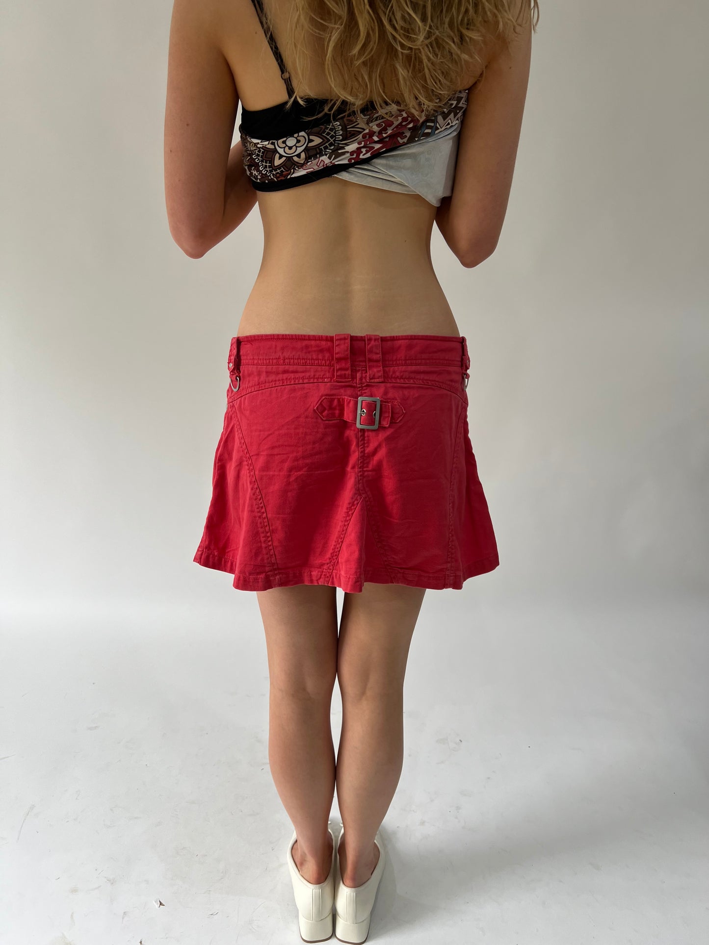 SATC drop | medium red denim mini skirt