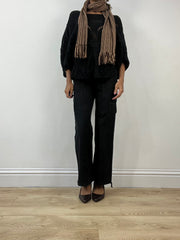BEST PICKS | brown and cream striped knit tassel scarf