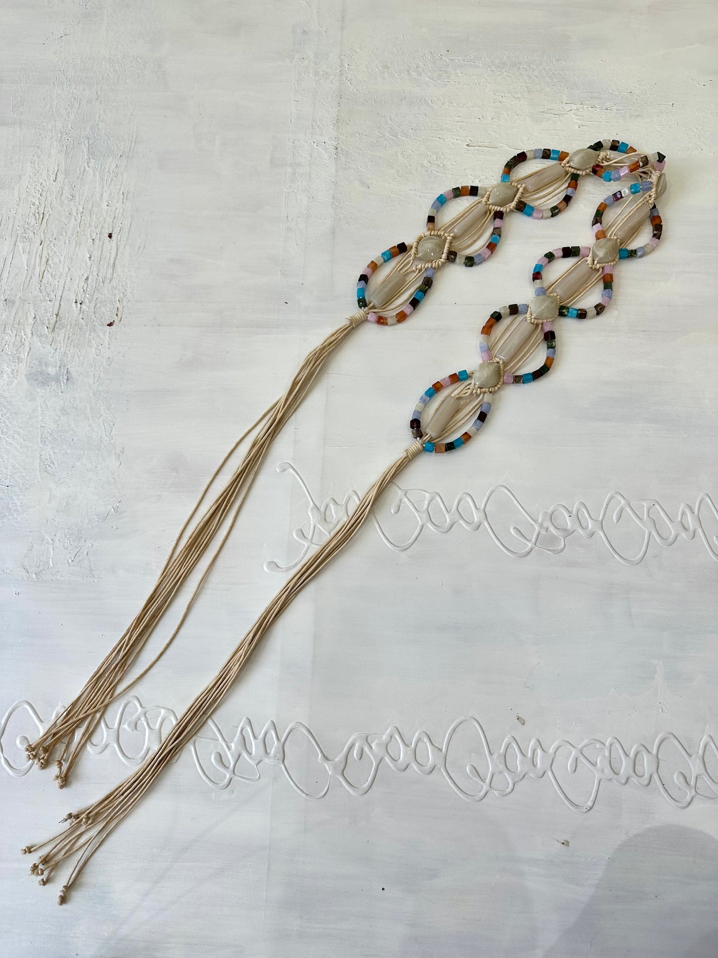 festival drop | cream braided beaded tie up belt