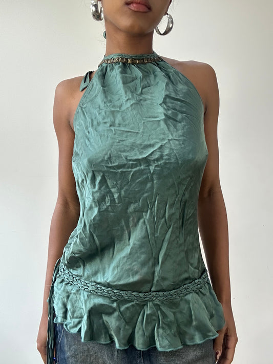 vintage edit thirty-one | small green halterneck top with studded neckline