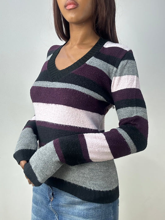 vintage edit thirty-three | small grey and purple knit jumper with stripes