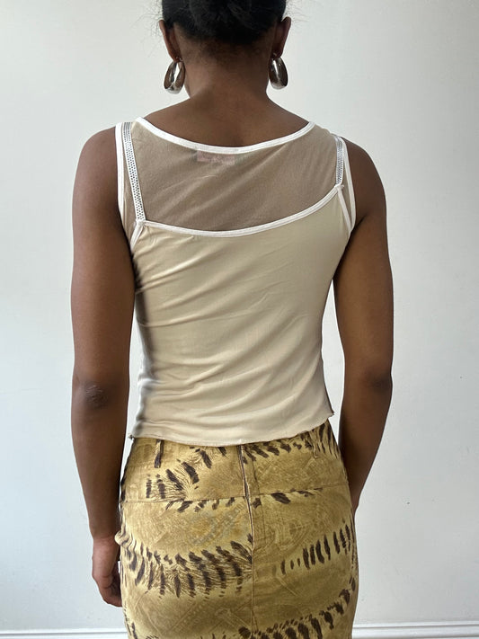vintage edit thirty-one | small beige mesh overlay cami top