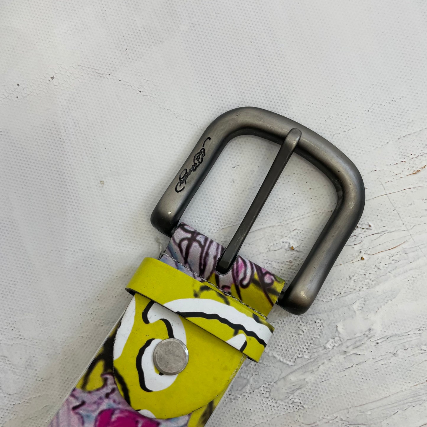 POSH AND BECKS DROP | yellow graphic ed hardy belt