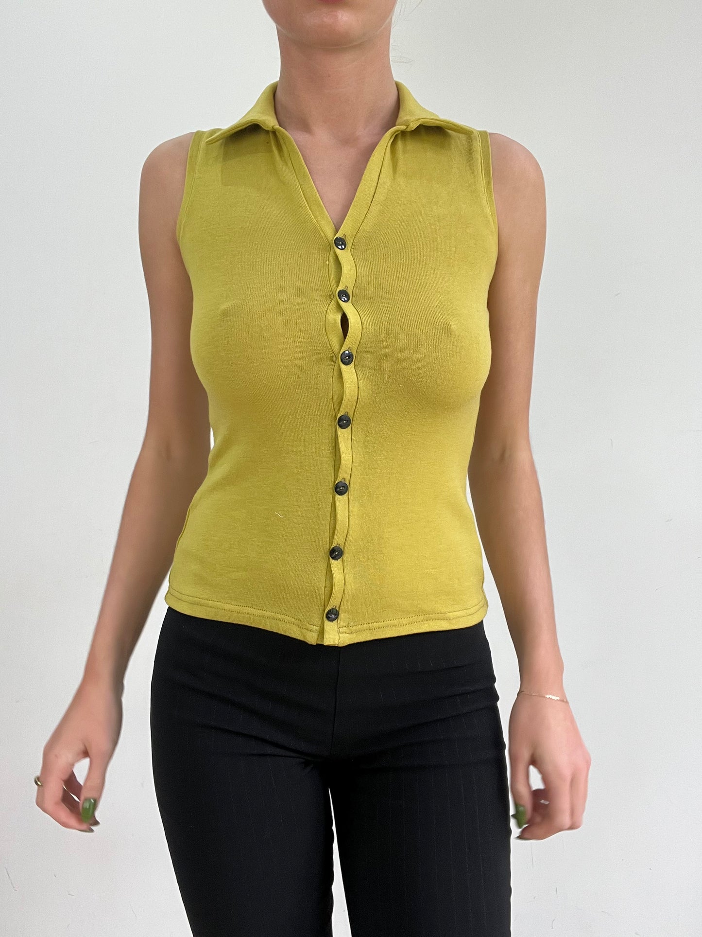 #361 SAMPLE SALE | small chartreuse collared top